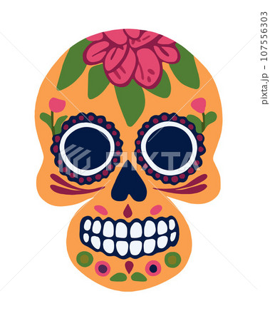 Vector isolated illustration of decorated human skull. Day of the Dead. 107556303