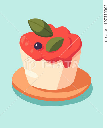 Vector isolated illustration of cupcake with berry. Baking cakes. 107556305