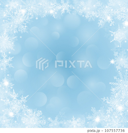 Christmas background with frame of snowflakes and bokeh effect Christmas background with frame of snowflakes and bokeh effect 107557736