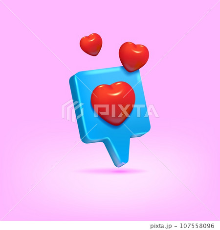 Love icons. Red heart. 3D speech bubble. Happy Valentine Day symbol for couple or friends. Like message. Passion and romance. Social media gift. Positive emotion. Vector render object Love icons. Red heart. 3D speech bubble. Happy Valentine Day symbol for couple or friends. Like message. Passion and romance. Social media gift. Positive emotion. Vector render object 107558096