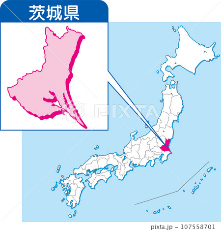 茨城県の位置を示した日本地図イラスト|都道府県マップ・県別地図・地域資料・教材用 茨城県の位置を示した日本地図イラスト|都道府県マップ・県別地図・地域資料・教材用 107558701