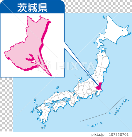 Map of Ibaraki Prefecture_Color Map of Japan_08_Ibaraki Prefecture is here on the map of Japan_Including Lake Kasumigaura 107558701