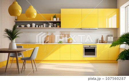 The Yellow interior of the kitchen, the design is modern for ideas and inspiration The Yellow interior of the kitchen, the design is modern for ideas and inspiration 107560287