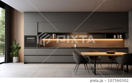 The Grey interior of the kitchen, the design is modern for ideas and inspiration 107560302