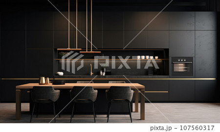 The Black interior of the kitchen, the design is modern for ideas and inspiration. 107560317