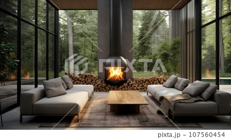 Sun-drenched interior where the outdoors meet indoor luxury. 107560454