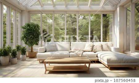 A sunroom bathed in natural light, a serene space to relax and connect with nature. 107560458