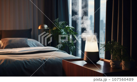 A sleek air humidifier enhancing comfort in a contemporary living space 107560489