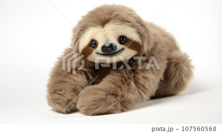 sloth happy Soft toy on a white background, cut 107560568