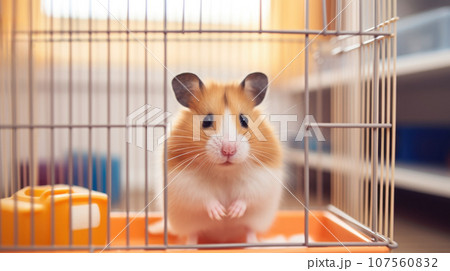 Expert pet care in a stylish modern setting, with a joyful hamster. 107560832