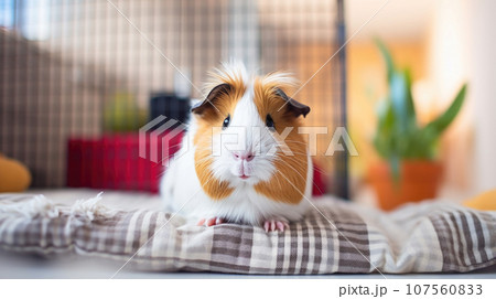 Guinea pig in modern apartment, loving pet care. 107560833