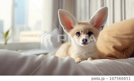 An enchanting fennec fox enjoying a contemporary home. 107560851