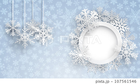 Christmas background with round frame and snowflakes Christmas background with round frame and snowflakes 107561546