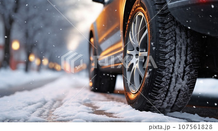 雪道と車のタイヤ 雪道と車のタイヤ 107561828