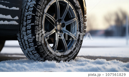 雪道と車のタイヤ 107561829