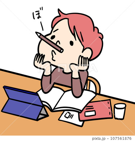 勉強しないでボーッとしている男の子 107561876