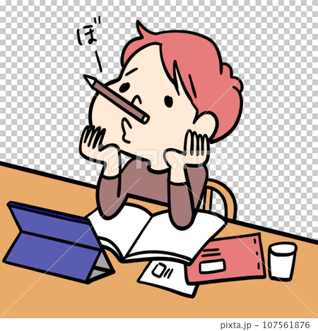 勉強しないでボーッとしている男の子 107561876