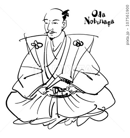 織田信長　オリジナル鉛筆画 織田信長の手描きイラスト（筆書き水彩墨絵風）のイラスト素材
