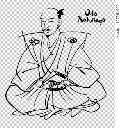 織田信長　オリジナル鉛筆画 織田信長の手描きイラスト（筆書き水彩墨絵風）のイラスト素材