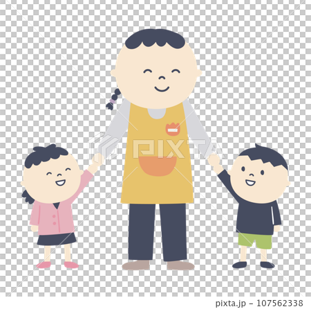 幼兒園老師和孩子手牽手的插圖 107562338