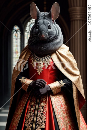 Front view of mouse wearing suit and standing in proud pose. Dapper, elegant anthropomorphic animal portrait with human body. Cartoon 3d style animation character, anime style, AI 107562499