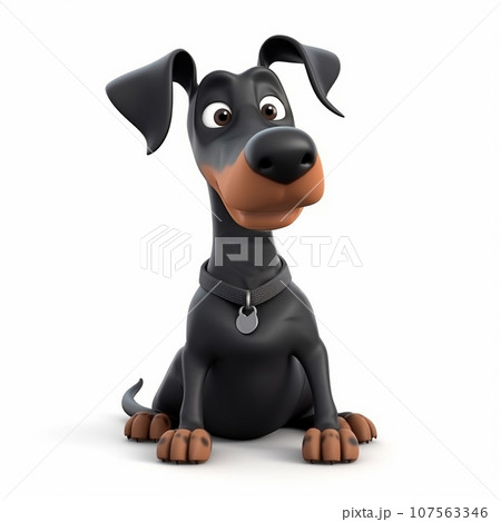 Doberman funny cute dog 3d illustration on white, unusual avatar, cheerful pet 107563346