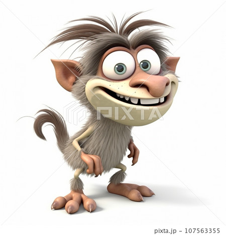 Monster, chupacabra  3D, fantastic creature, funny cute cartoon 3d illustration on white background, creative avatar, fairy tale character 107563355