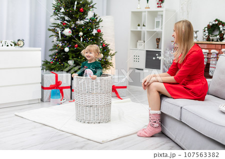 Mother and daughter celebrate family holiday spent with loved ones 107563382