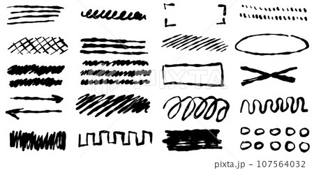 Set of doodle crosses, swirls, broken lines 107564032