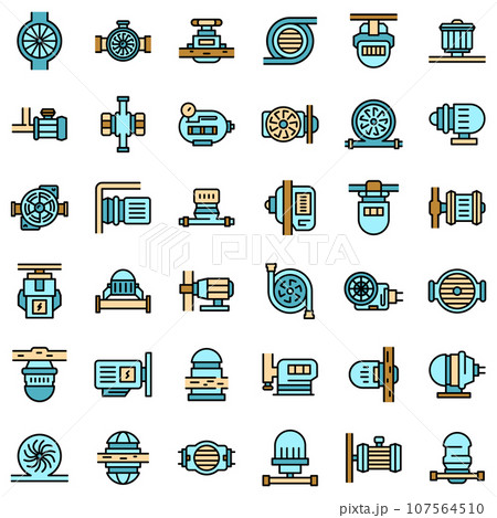 Pump icons set. Outline set of pump vector icons thin line color flat on white Pump icons set. Outline set of pump vector icons thin line color flat on white 107564510