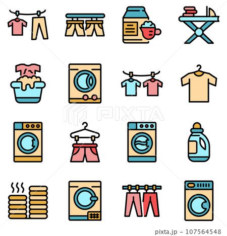 Tumble dryer icons set. Outline set of tumble dryer vector icons thin line color flat on white Tumble dryer icons set. Outline set of tumble dryer vector icons thin line color flat on white 107564548