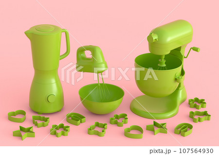 Mixer and hand mixer with kitchen utensil for preparation of dough on monochrome Mixer and hand mixer with kitchen utensil for preparation of dough on monochrome 107564930