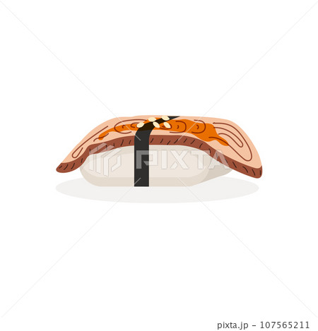 Sushi with eel icon isolated. Delicious Eastern cuisine Traditional. Vector illustration. 107565211