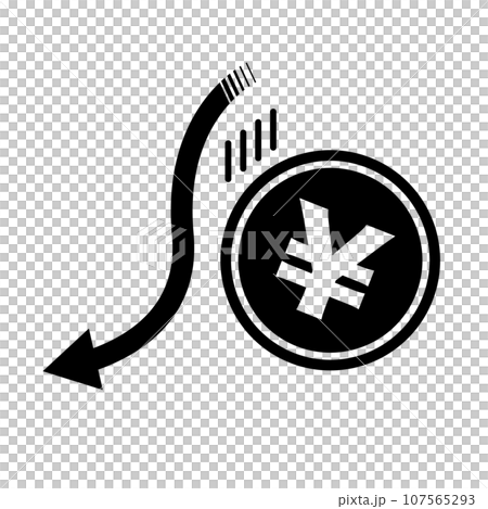 Silhouette icon of decline in value of Japanese yen. The collapse of the Japanese yen. vector. Silhouette icon of decline in value of Japanese yen. The collapse of the Japanese yen. vector. 107565293