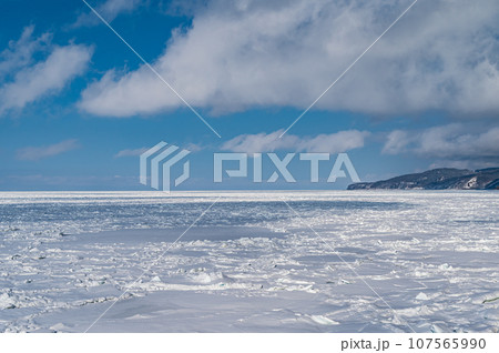 知床から望む流氷のオホーツク海 知床から望む流氷のオホーツク海 107565990