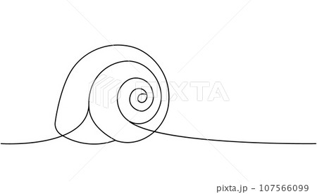 Seashell one line continuous drawing. Tropical underwater shell continuous one line illustration. Vector minimalist linear illustration. 107566099