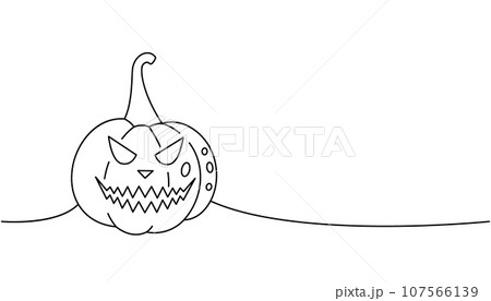 Halloween pumpkin with scary face one line continuous drawing. Halloween pumpkin continuous one line illustration. Vector minimalist illustration. 107566139