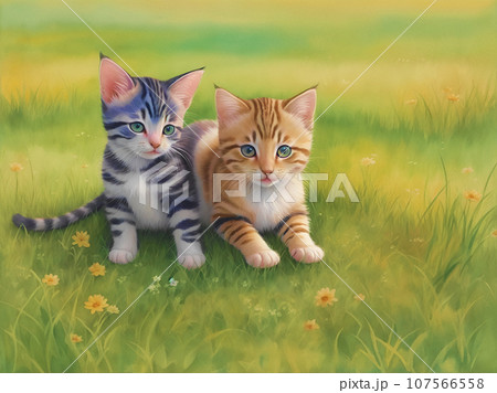 草原にいる子猫「AI生成画像」 107566558
