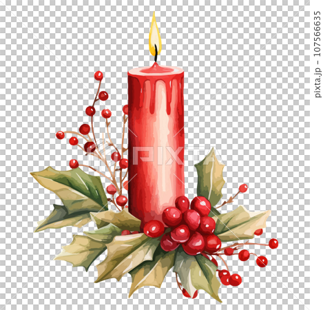 Watercolor vector illustration of red Christmas candle. Watercolor vector illustration of red Christmas candle. 107566635