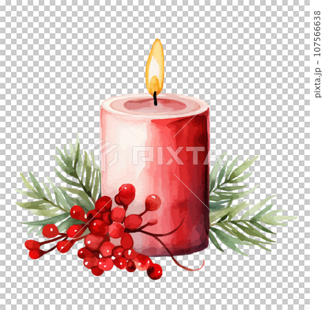 Watercolor vector illustration of red Christmas candle. Watercolor vector illustration of red Christmas candle. 107566638