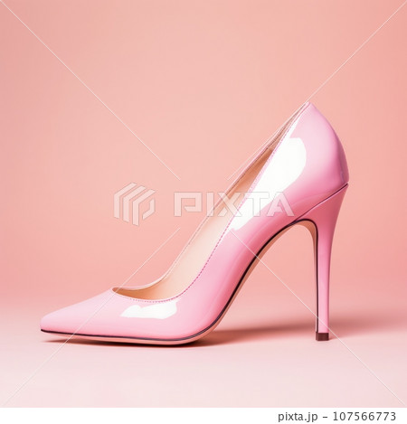 Pink high-heeled women's shoes on a pink background. 107566773