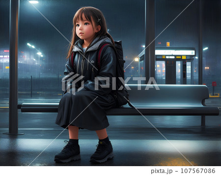 バス停で佇む女性「AI生成画像」 107567086