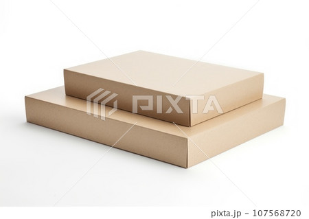 Clean, plain cardboard boxes in stock , white background, isolated on white. Generative AI 107568720