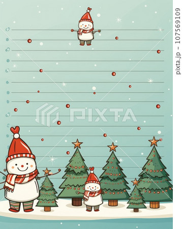 Lined paper for writing cute Christmas theme. Generative AI 107569109