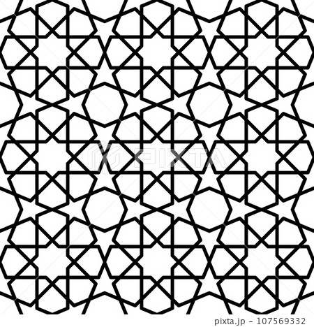 Mashrabiya Arabesque Arabic pattern or seamless islamic background, vector Arab ornament. Mashrabiya pattern of Arabesque mosaic ornament grid with linear symmetric pattern of Islamic motif tile Mashrabiya Arabesque Arabic pattern or seamless islamic background, vector Arab ornament. Mashrabiya pattern of Arabesque mosaic ornament grid with linear symmetric pattern of Islamic motif tile 107569332