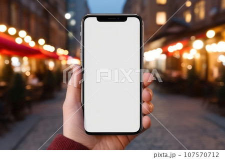hand holding smartphone, mock up, Generative AI 107570712