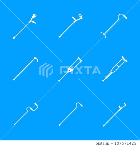 Crutches injury support care leg reliance icons set. Simple illustration of 9 crutches injury support care leg reliance vector icons for web 107571425