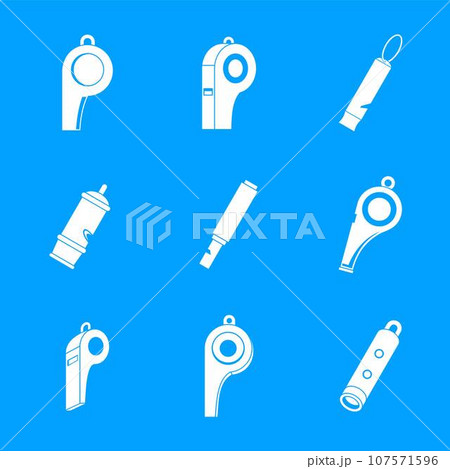 Whistle coaching blow icons set. Simple illustration of 9 whistle coaching blow vector icons for web Whistle coaching blow icons set. Simple illustration of 9 whistle coaching blow vector icons for web 107571596