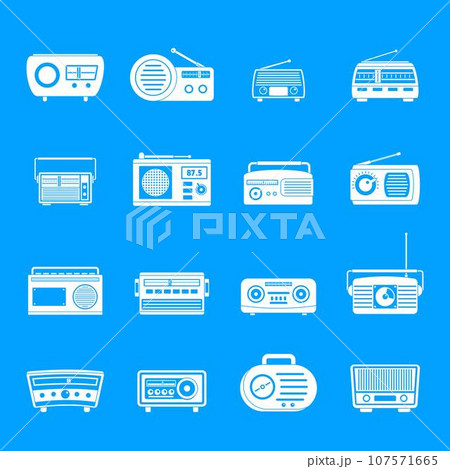 Radio music old device icons set. Simple illustration of 16 radio music old device vector icons for web 107571665