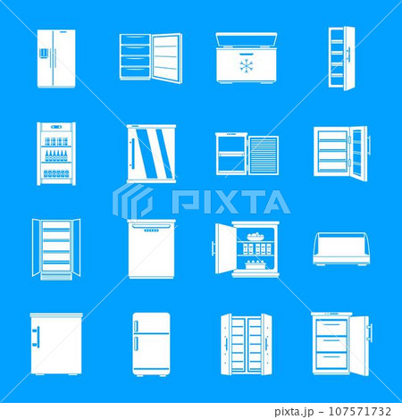 Freezer fridge frozen ice icons set. Simple illustration of 16 freezer fridge frozen ice vector icons for web Freezer fridge frozen ice icons set. Simple illustration of 16 freezer fridge frozen ice vector icons for web 107571732